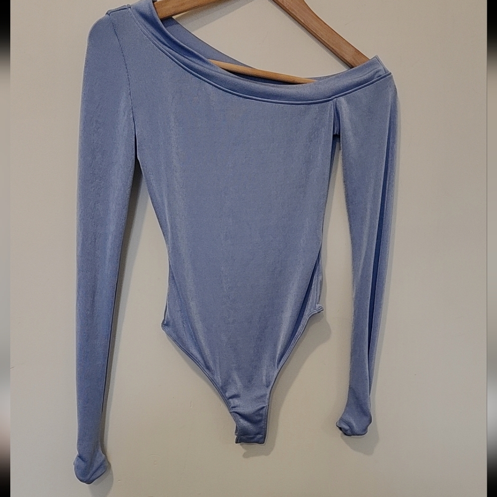 Free People Light Blue Off-Shoulder Bodysuit